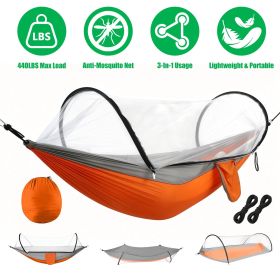 3-in-1 Camping Hammock with Automatic Pop-Up Mosquito Net, Lightweight 70D Nylon Portable Hammock Supports 440lbs