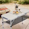 Portable Adjustable Height Folding Table with Mesh Storage Shelf – Lightweight Aluminum Camping Table, 3 Height Settings, Foldable Outdoor Picnic Tab
