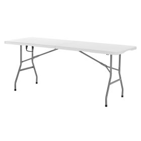 Folding Table, 6 Ft Heavy Duty Portable Fold-in-Half Utility Table, Indoor Outdoor Plastic Rectangle Table with Built in Handle, for Party, Dining, W