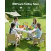 Folding Table, 6 Ft Heavy Duty Portable Fold-in-Half Utility Table, Indoor Outdoor Plastic Rectangle Table with Built in Handle, for Party, Dining, W