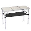 Portable Adjustable Height Folding Table with Mesh Storage Shelf – Lightweight Aluminum Camping Table, 3 Height Settings, Foldable Outdoor Picnic Tab