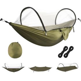 Camping Hammock with Mosquito Net 3-in-1 Portable Hammock Tent with BuiltIn Mosquito Net Dual-Way Zippers 440lbs Capacity Attached Storage Pocket fo (Color: ArmyGreen)